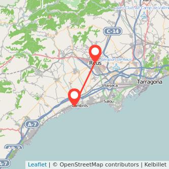 Mapa del viaje Cambrils Reus en tren