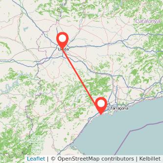 Mapa del viaje Cambrils Lérida en tren