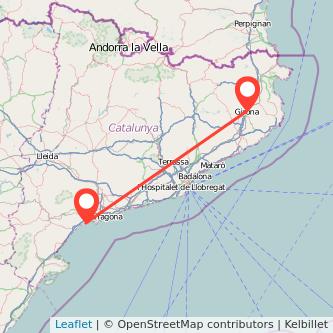 Mapa del viaje Cambrils Girona en tren