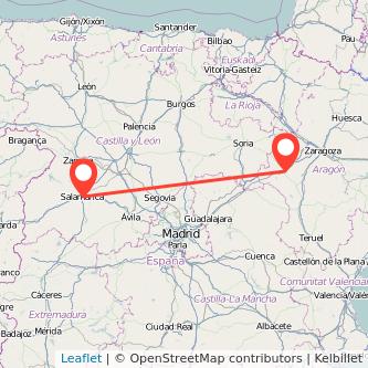 Mapa del viaje Calatayud Salamanca en tren