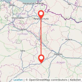 Mapa del viaje Calatayud Pamplona en tren