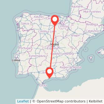 Mapa del viaje Burgos Málaga en tren