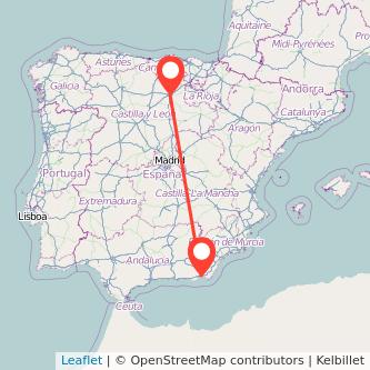 Mapa del viaje Burgos Almería en tren