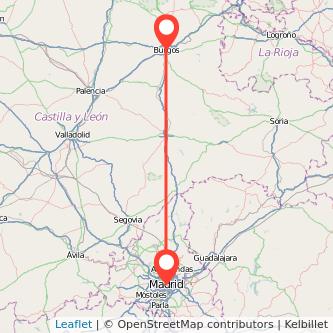 Mapa del viaje Burgos Madrid en bus