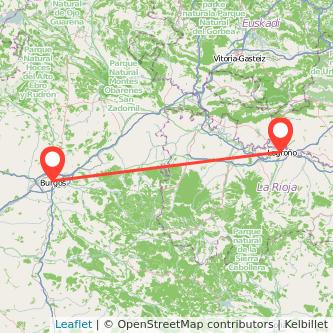 Mapa del viaje Burgos Logroño en tren