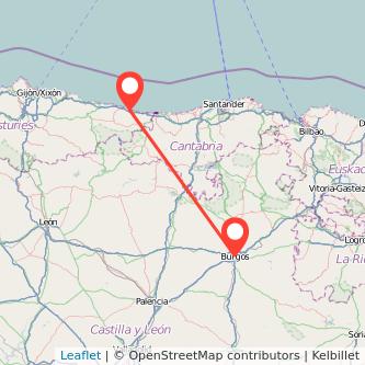 Mapa del viaje Burgos Llanes en bus