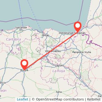 Mapa del viaje Burgos Irún en tren