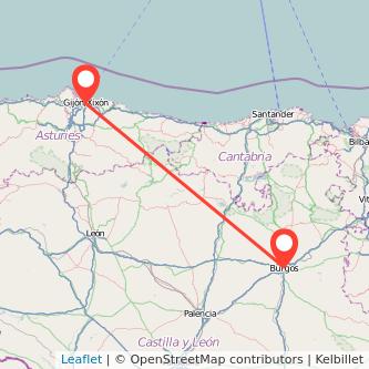 Mapa del viaje Burgos Gijón en tren