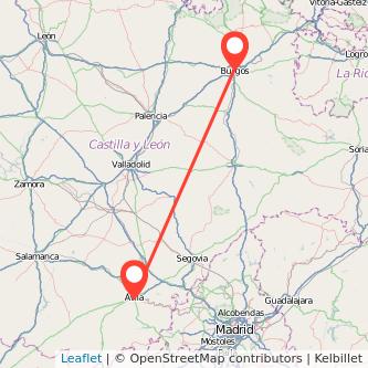 Mapa del viaje Burgos Ávila en tren