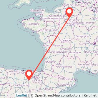 Mapa del viaje Burgos París en tren
