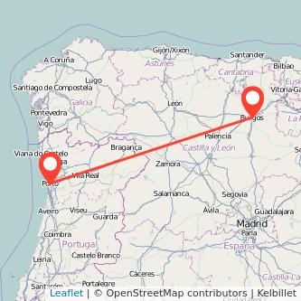 Mapa del viaje Burgos Oporto en bus