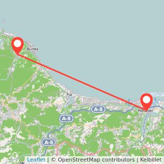 Mapa del viaje Burela de Cabo Ribadeo en bus