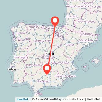 Mapa del viaje Bilbao Andújar en bus