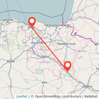 Mapa del viaje Bilbao Tudela en tren