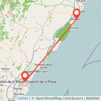 Mapa del viaje Benicarló Castellón en tren