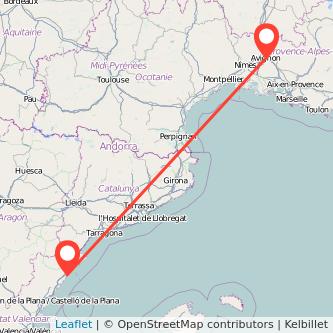 Mapa del viaje Benicarló Avignon en tren
