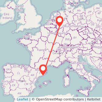 Mapa del viaje Barcelona Colonia en tren