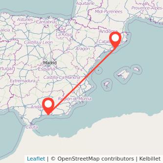 Mapa del viaje Barcelona Nerja en bus