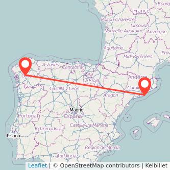 Mapa del viaje Barcelona Lalín en bus