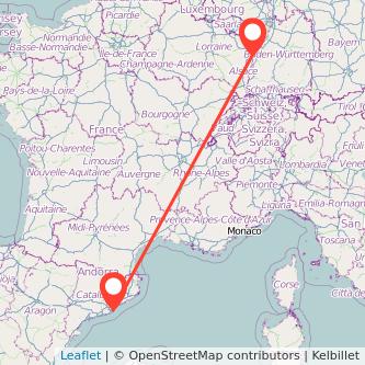 Mapa del viaje Barcelona Estrasburgo en tren