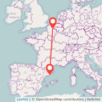 Mapa del viaje Barcelona Lille en tren