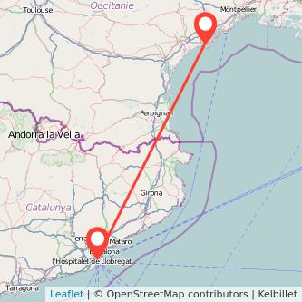 Mapa del viaje Barcelona Agde en tren