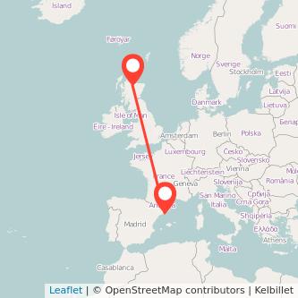 Barcelona Inverness train map