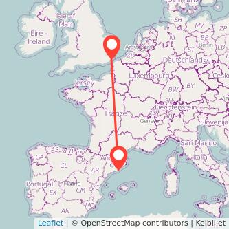 Barcelona Dover train map