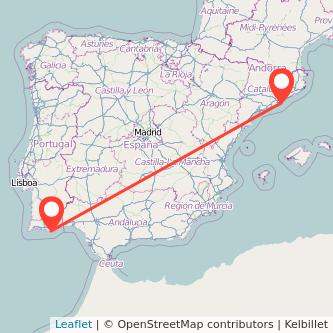 Mapa del viaje Barcelona Faro en bus