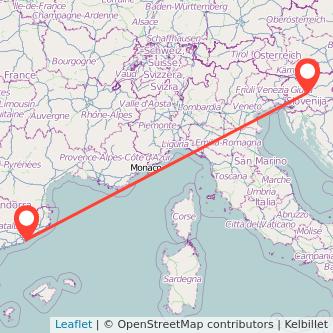 Barcelona Ljubljana train map