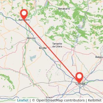 Mapa del viaje Barbastro Lérida en bus