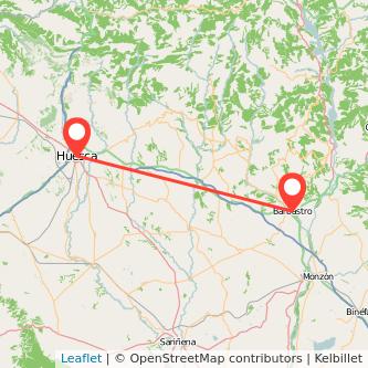 Mapa del viaje Barbastro Huesca en bus