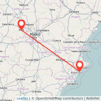 Mapa del viaje Ávila Alicante en tren