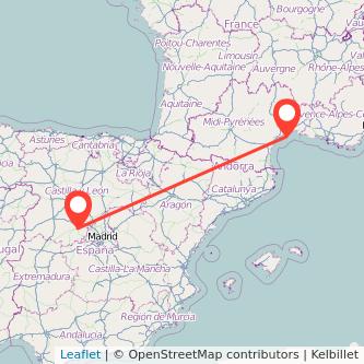 Mapa del viaje Ávila Sète en tren