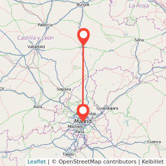 Mapa del viaje Aranda de Duero Madrid en bus