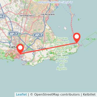 Mapa del viaje La Manga del Mar Menor Cartagena en bus