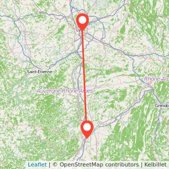 Mapa del viaje Valence Lyon en tren