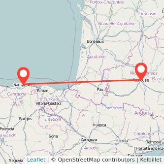 Mapa del viaje Toulouse Santander en bus
