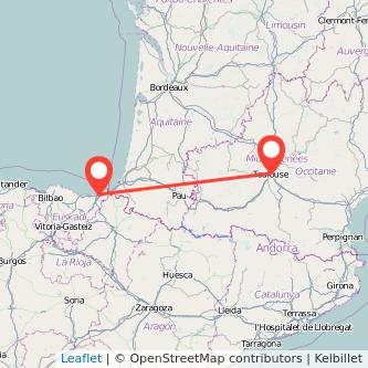 Mapa del viaje Toulouse San Sebastián en bus