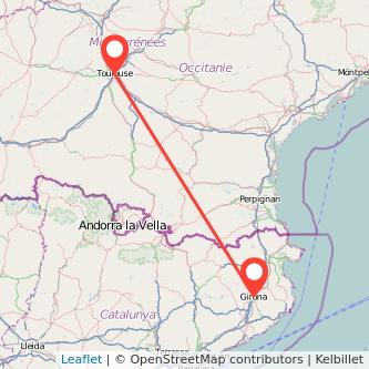 Mapa del viaje Toulouse Girona en tren