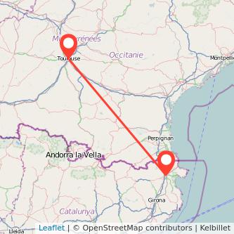 Mapa del viaje Toulouse Figueres en tren