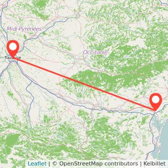 Mapa del viaje Toulouse Narbonne en tren