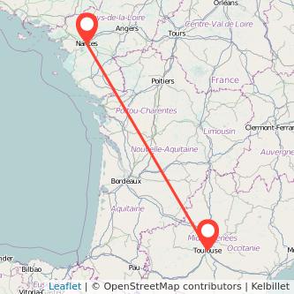 Mapa del viaje Toulouse Nantes en bus