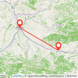 Mapa del viaje Toulouse Carcasona en tren