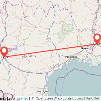 Mapa del viaje Toulouse Avignon en tren