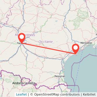 Mapa del viaje Toulouse Agde en tren