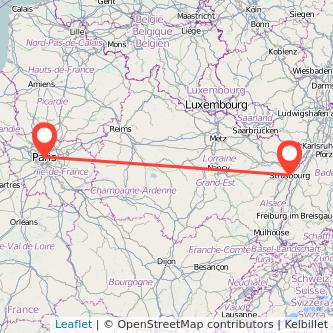 Mapa del viaje Estrasburgo París en tren