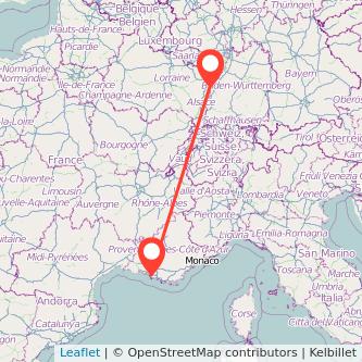 Mapa del viaje Estrasburgo Marseille en tren