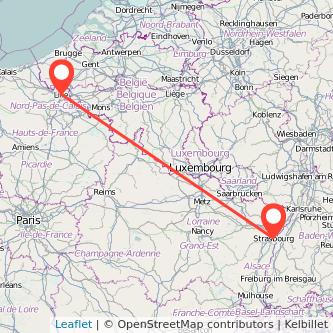 Mapa del viaje Estrasburgo Lille en tren