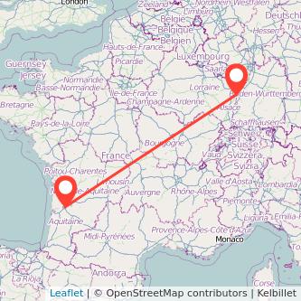 Mapa del viaje Estrasburgo Burdeos en tren